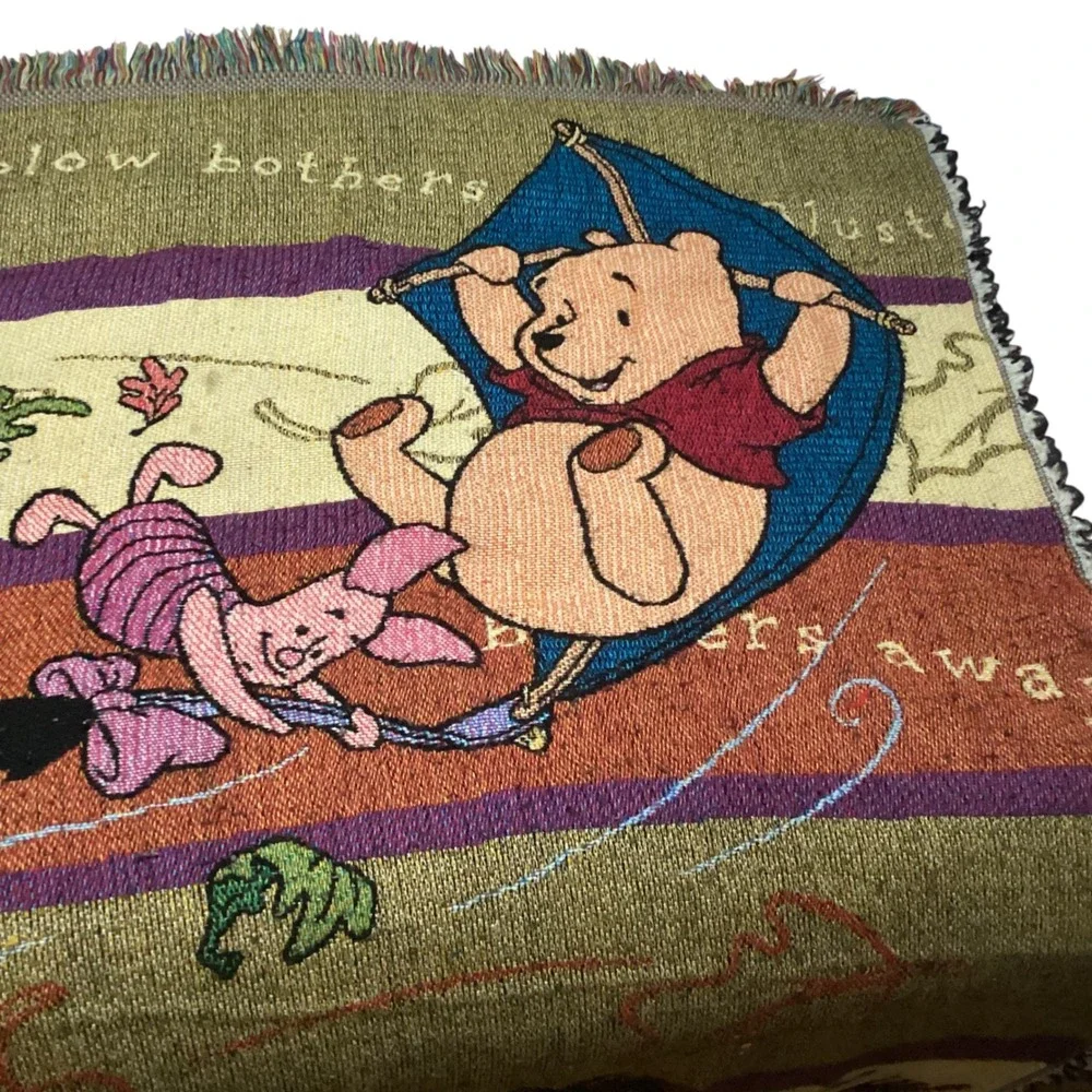 Vintage Disney Winnie the Pooh Blustery Day Woven Tapestry Throw Blanket 52x46